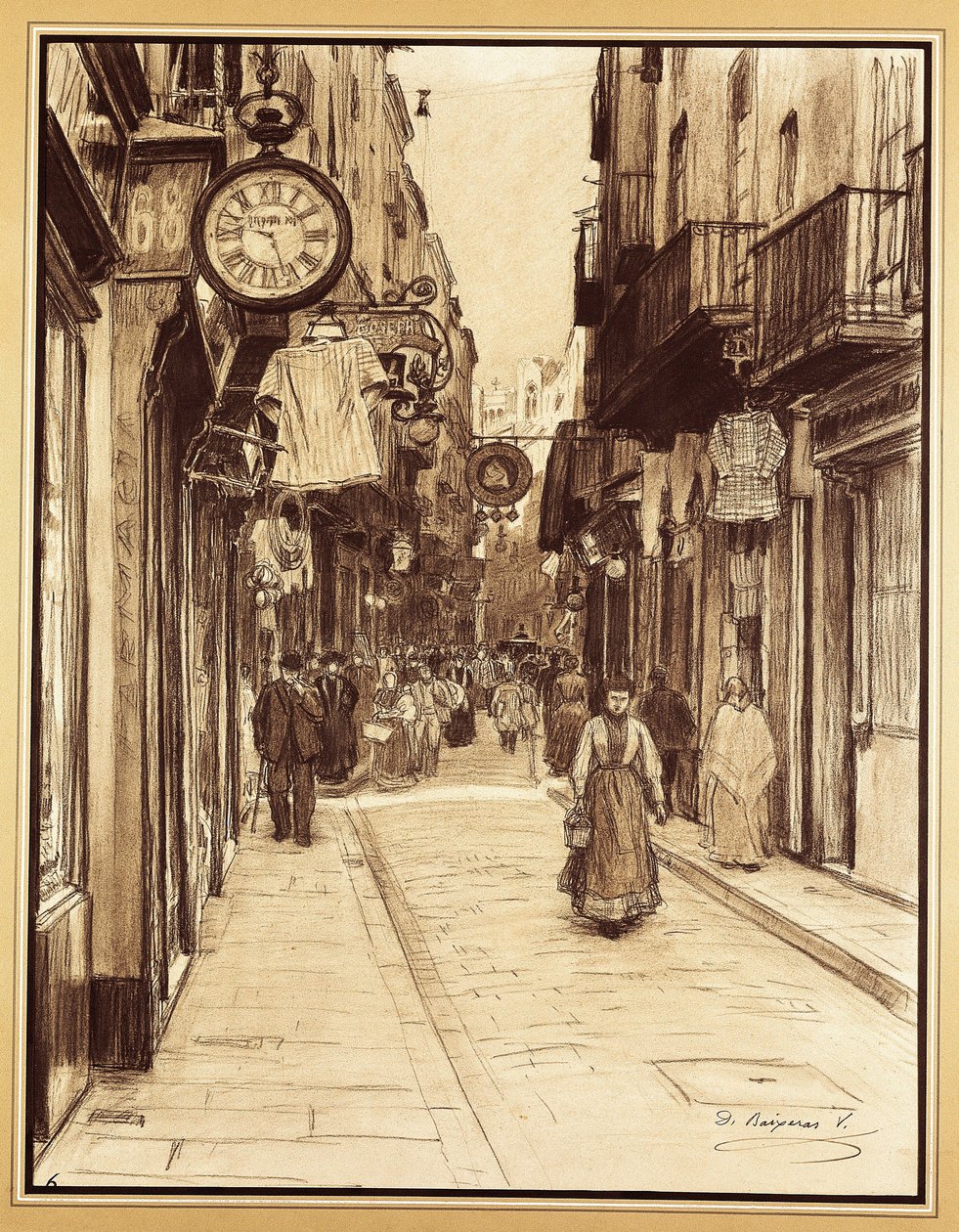 Angels Meydanı'na doğru Plateria Caddesi, Barselona (çizim) by Dionisio Baixeras Verdaguer