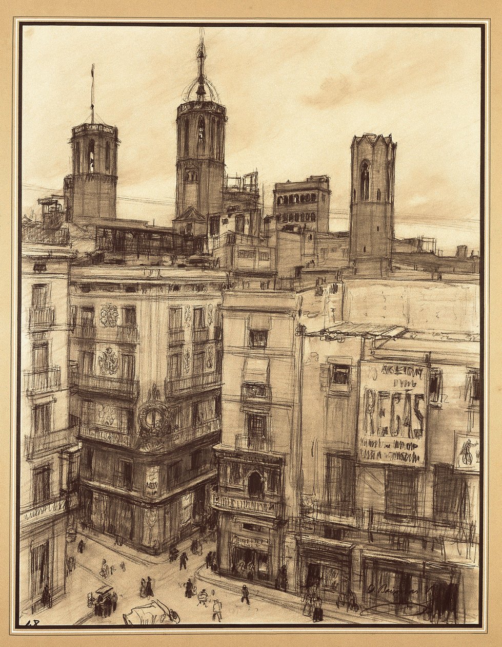 Melekler Meydanı, Barselona (çizim) by Dionisio Baixeras Verdaguer
