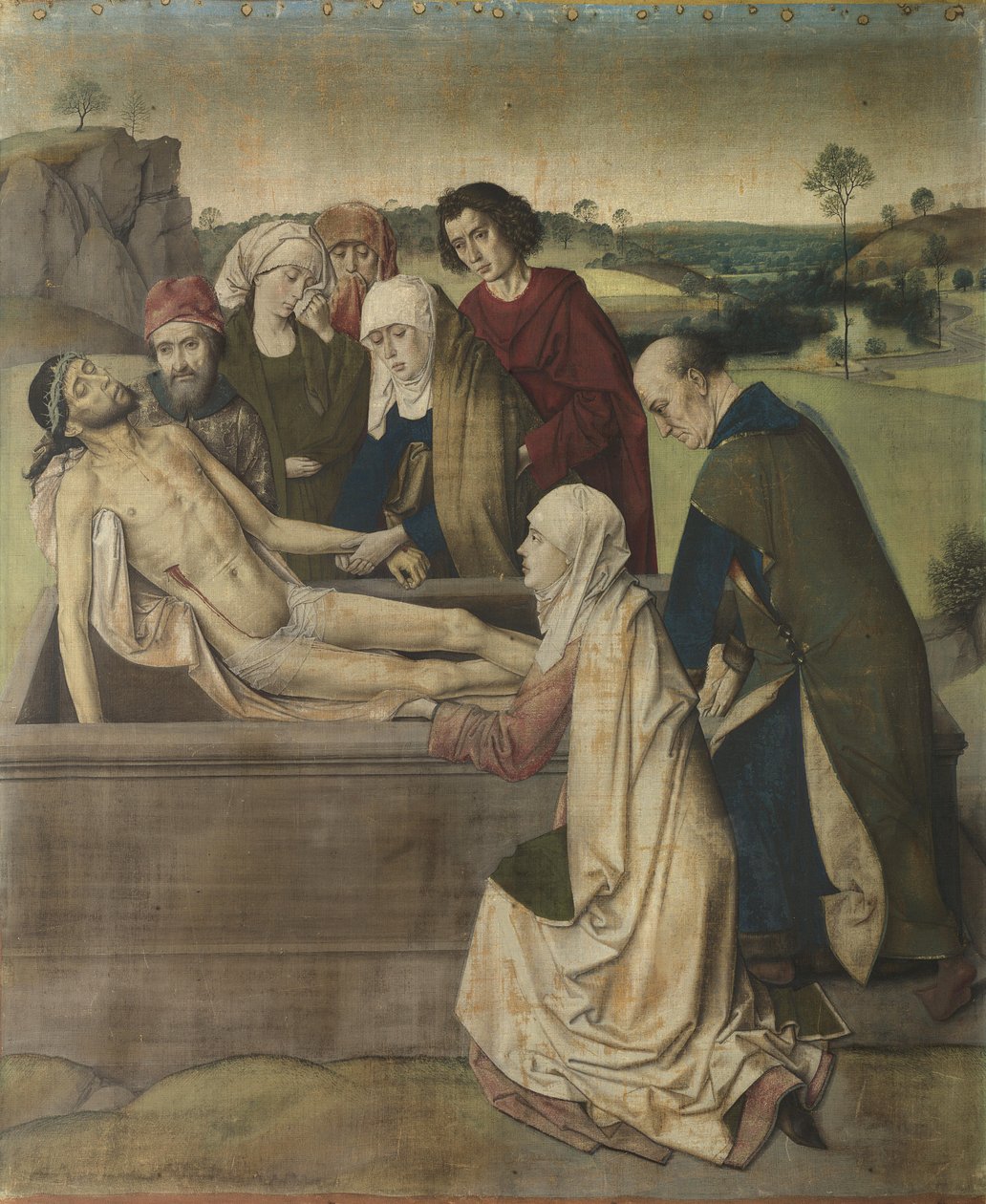 Entombment, c.1450-60 (keten üzerinde tempera) by Dirck Bouts