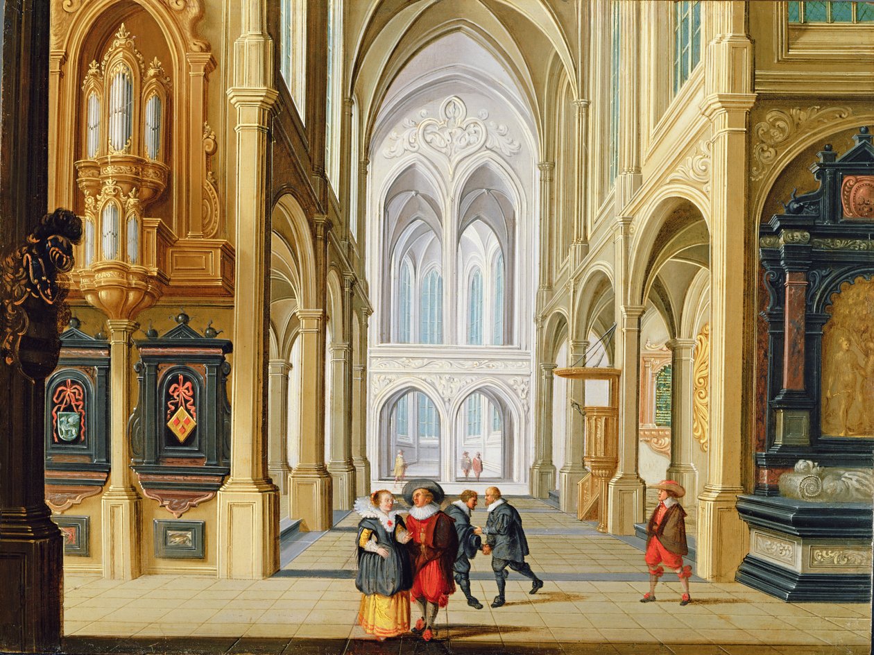 Gotik Bir Kilisede Zarif Figürler by Dirck van Deelen