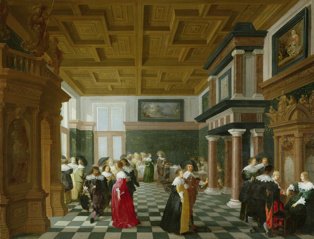 Bir İç Mekanda Dans Eden Zarif Figürler by Dirck van Delen