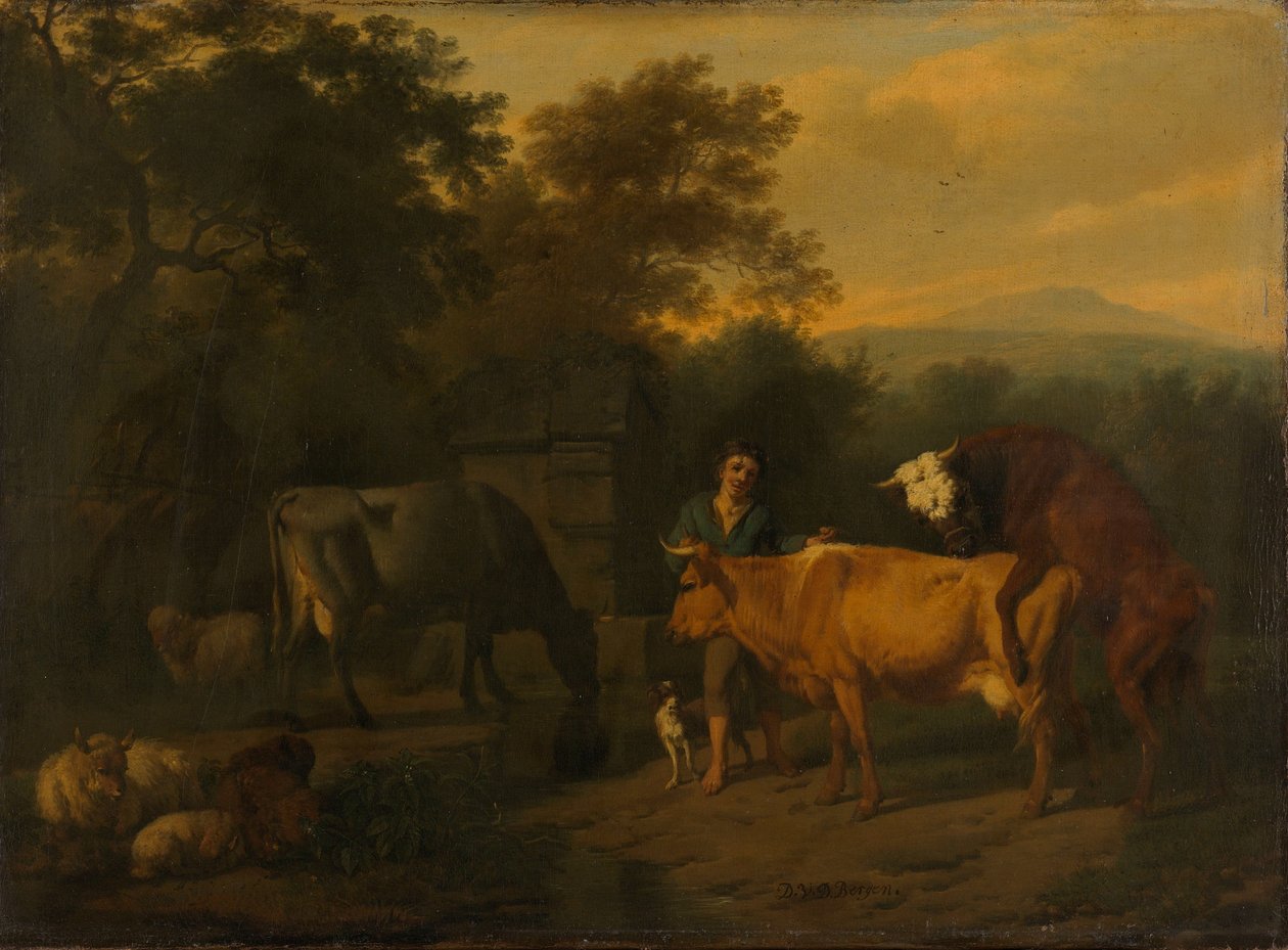 Çoban ve sığır ile manzara by Dirck van der Bergen