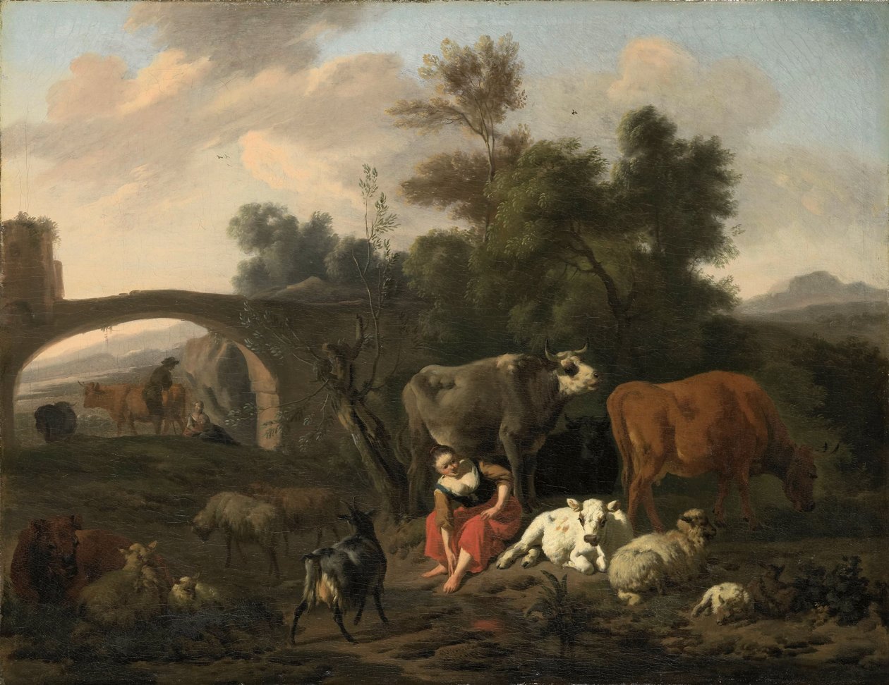 Çobanlar ve Sığırlarla Manzara by Dirck van der Bergen