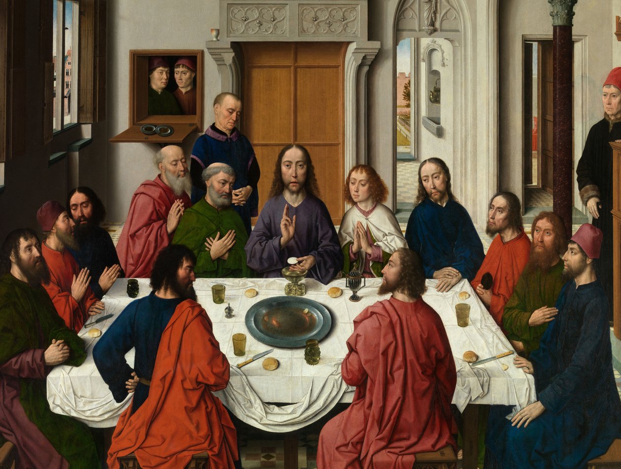 Kutsal Ayinin Altarpiece'inden Son Akşam Yemeği Üç Parçasının Detayı, c.1464-68 (panel üzerine yağlı boya) by Dirck Bouts