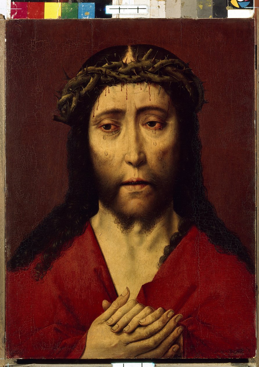 Ecce Homo (İşte adam). Dirck (Dieric, Dirk) Bouts le Vieux (Yaşlı) (1410-1475), ahşap üzerine yağlı boya. Flaman ilkel sanatı 15. yüzyıl. Devlet İnziva Yeri, Sankt Petersburg by Dirck Bouts