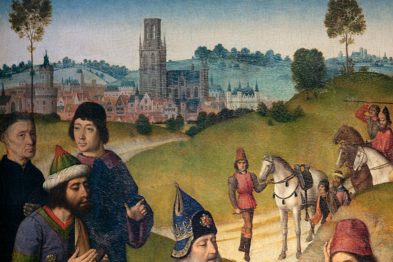 Bölge kilisesi (Parochiekerk Sint-Pieter). Tablo. Geçen akşam yemeği. Dirk Maçları. 1464-1468. Detay. Sol panel. by Dirck Bouts