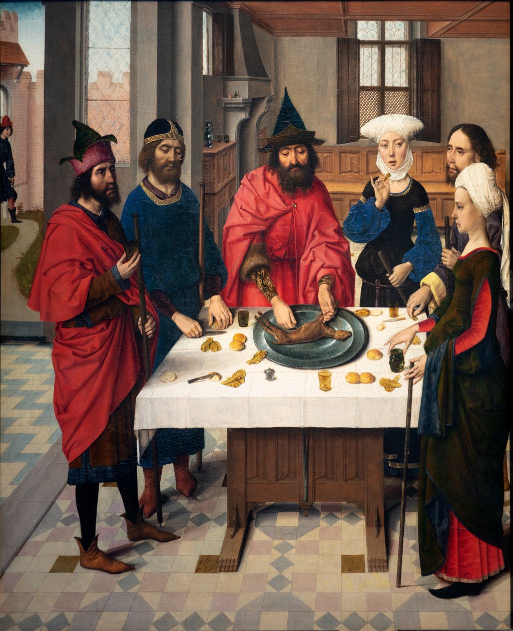 Bölge kilisesi (Parochiekerk Sint-Pieter). Tablo. Geçen akşam yemeği. Dirk Maçları. 1464-1468. Detay. Sol panel. by Dirck Bouts