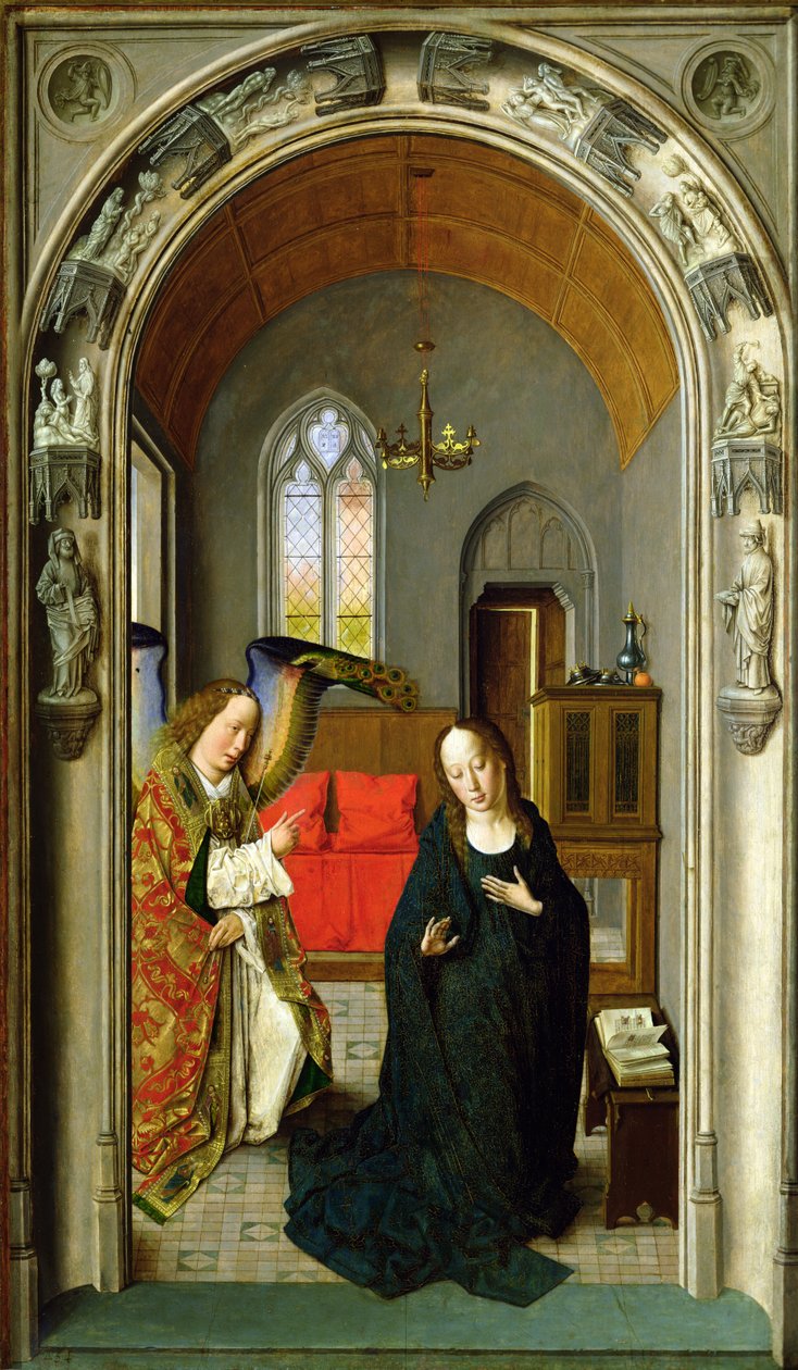 Müjde, c.1445, 36895 panel detayında yağ by Dirck Bouts