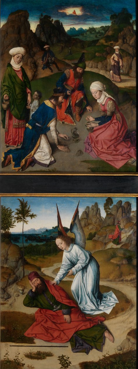 Kutsal Ayin Sunağı'ndan Çölde Manna ve İlyas'ın Toplanması, 1464-68 dolayları (panel üzerine yağlıboya) by Dirck Bouts