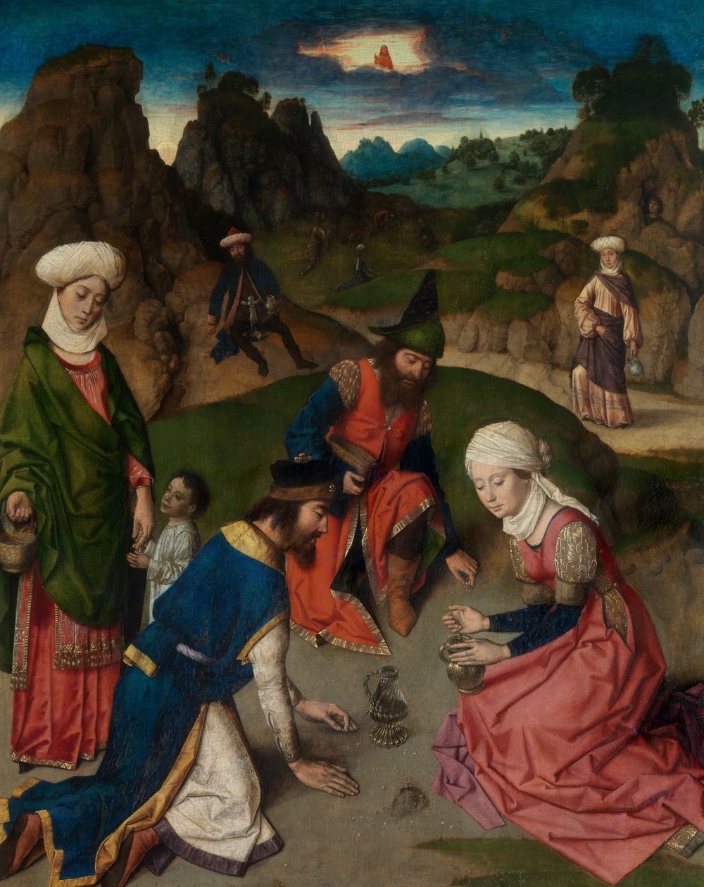 Manna'nın Toplanması, Kutsal Ayin Sunağı'ndan detay, 1464-68 dolayları (panel üzerine yağlıboya) by Dirck Bouts