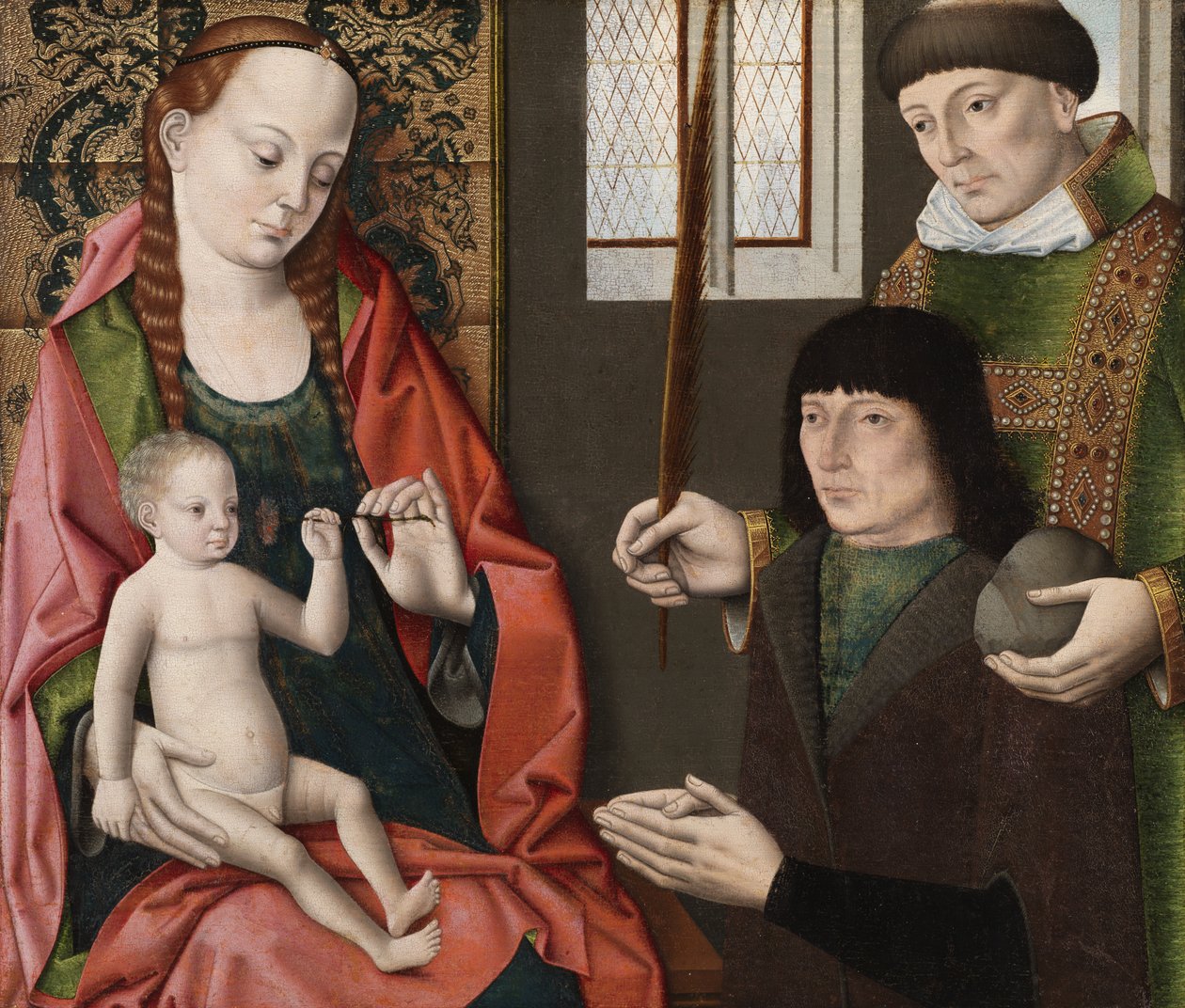 Aziz Stephen ve Bir Donör ile Bakire ve Çocuk, c.1480 by Dirck Bouts