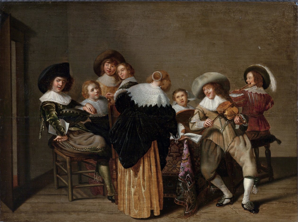 Müzikli Bir Parti - Peinture de Dirck Hals (1591-1656) - Ahşap üzerine yağlı boya - 37x50 - Ulusal Galeri, Prag by Dirck Hals