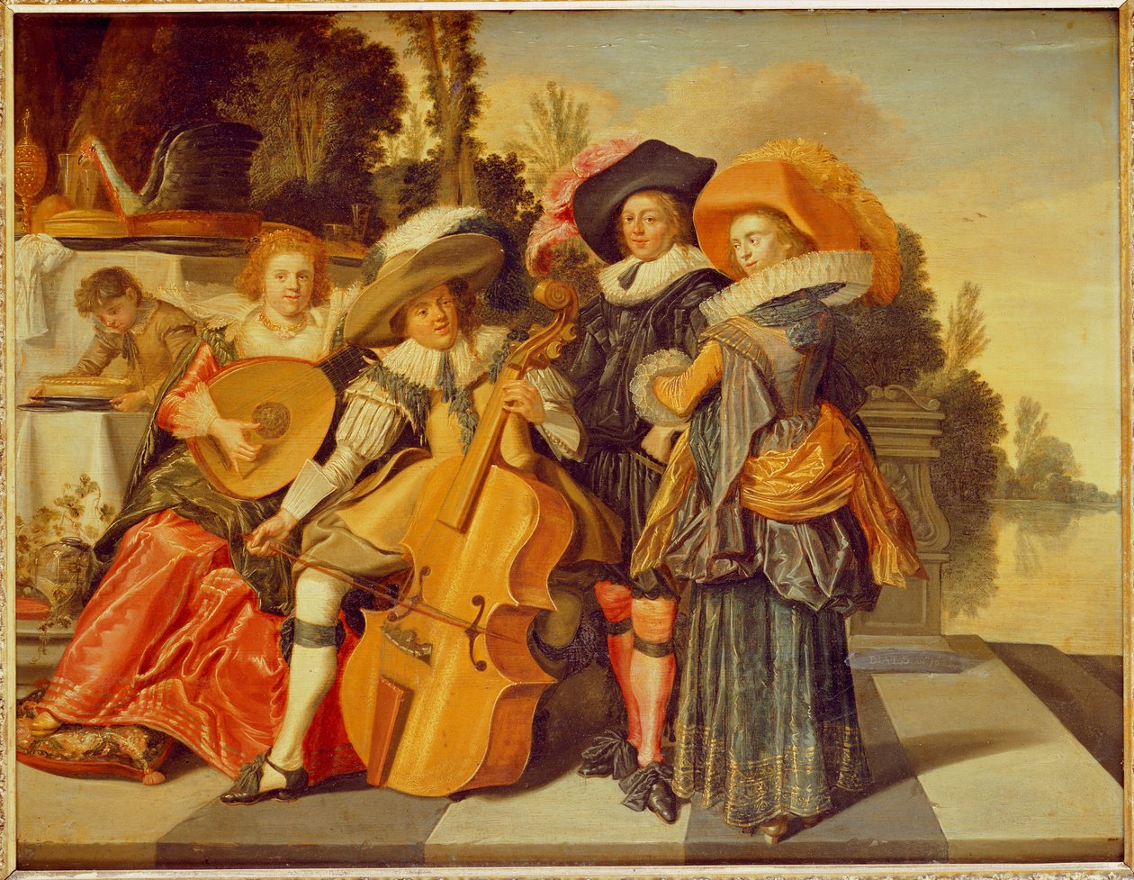 Göl Kenarında Terasta Müzik Yapan Zarif Figürler by Dirck Hals