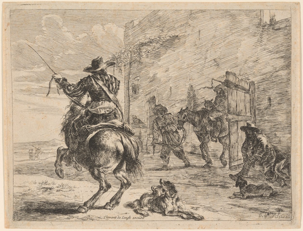 Bir direğe bağlı bir işeyen at by Dirck Stoop