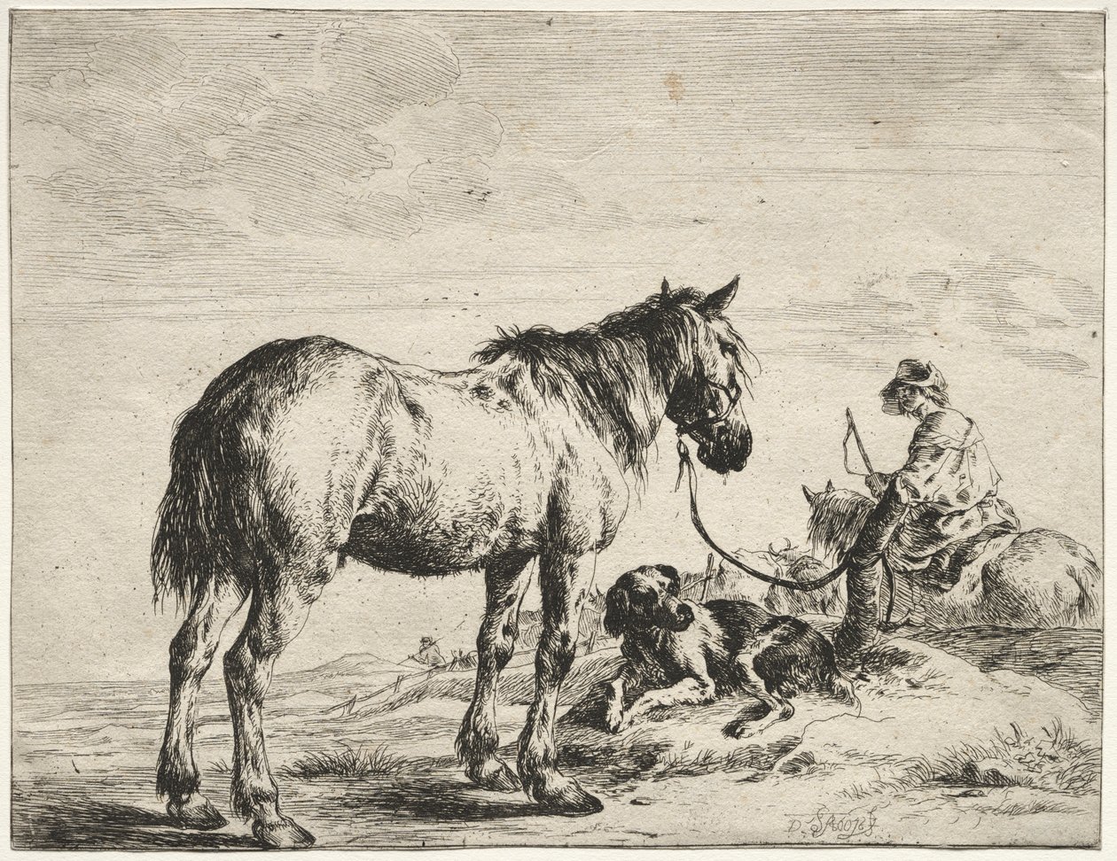 Bir direğe bağlı at. by Dirck Stoop