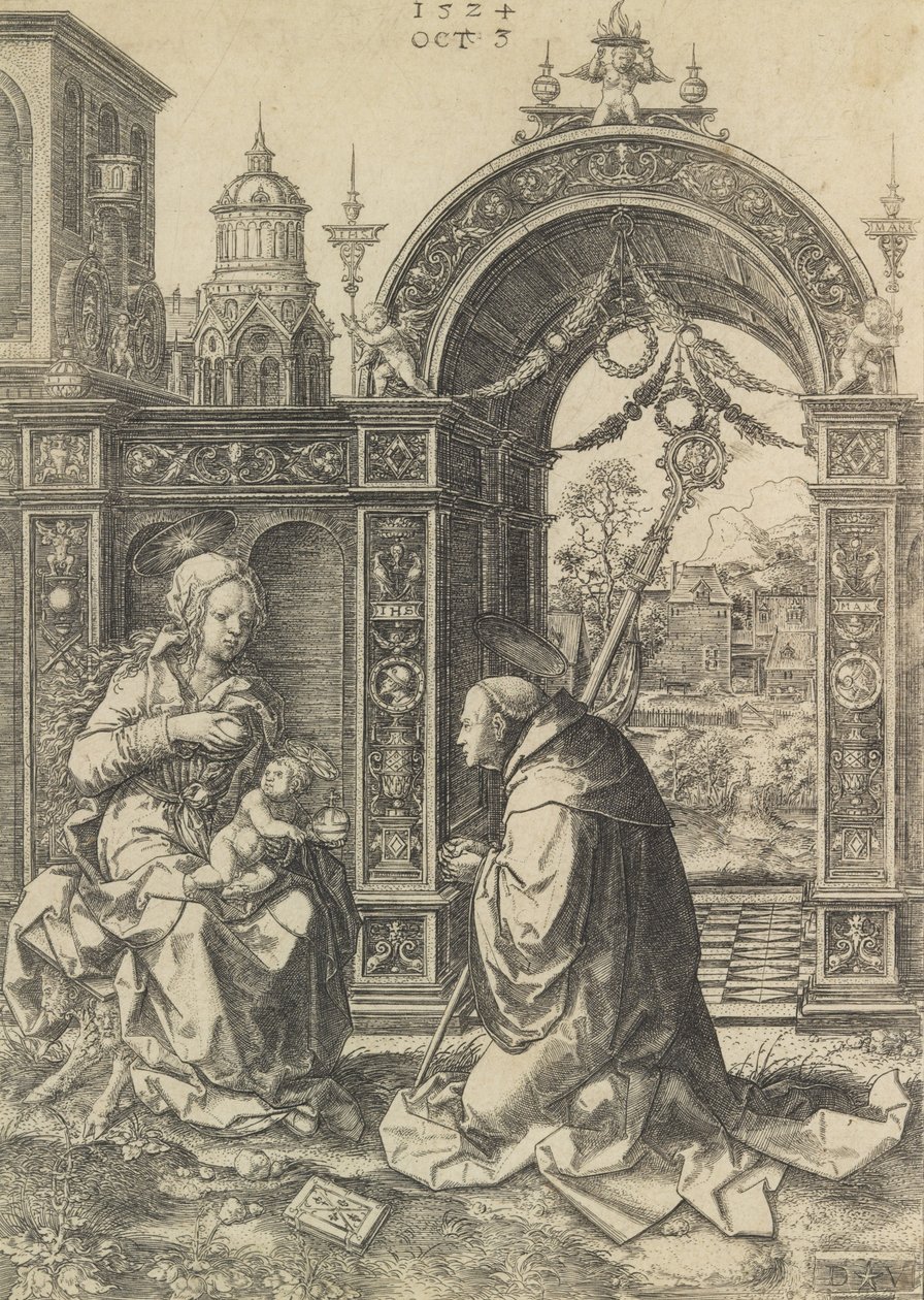 Aziz Bernard, İsa Çocuğa Tapıyor, 5 Ekim 1524. by Dirck Vellert