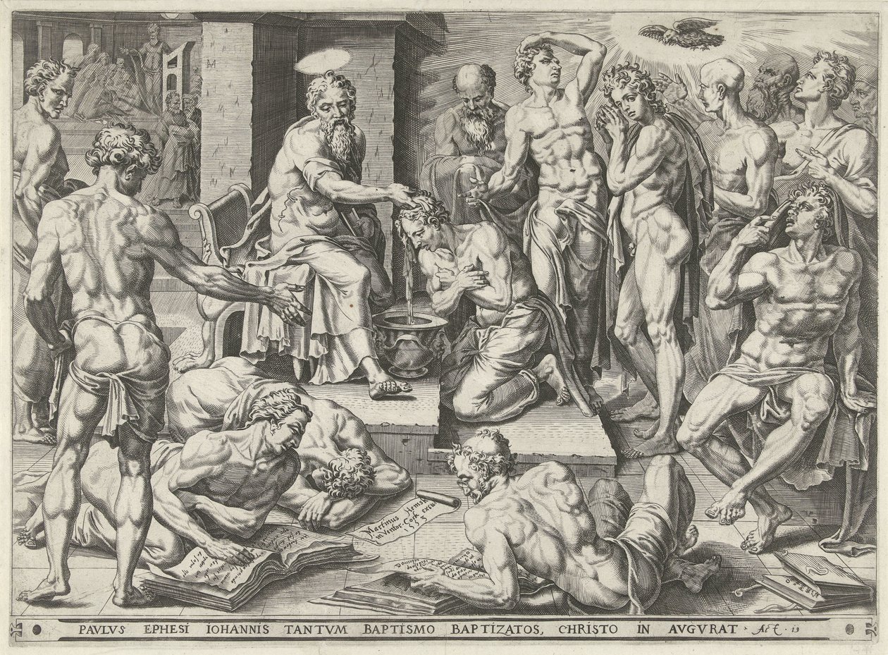 Pavlus Efes sakinlerini vaftiz ediyor by Dirck Volckertsz. Coornhert (attributed to)