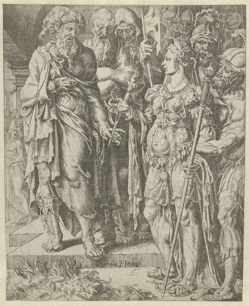 Tamar teminat gösterir Yahuda ve Tamar Tarihi (dizi başlığı) by Dirck Volckertsz. Coornhert (attributed to)