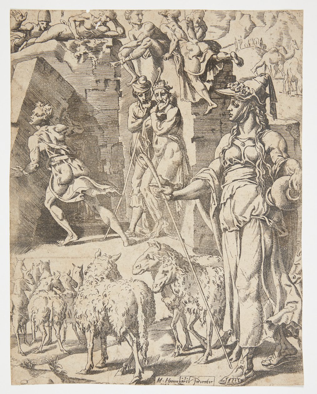 Yakup kuyunun ağzından taşı yuvarlayarak by Dirck Volckertsz. Coornhert