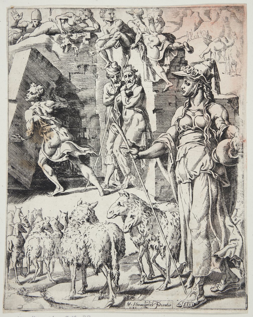 Yakup kuyunun ağzından taşı yuvarlayarak by Dirck Volckertsz. Coornhert