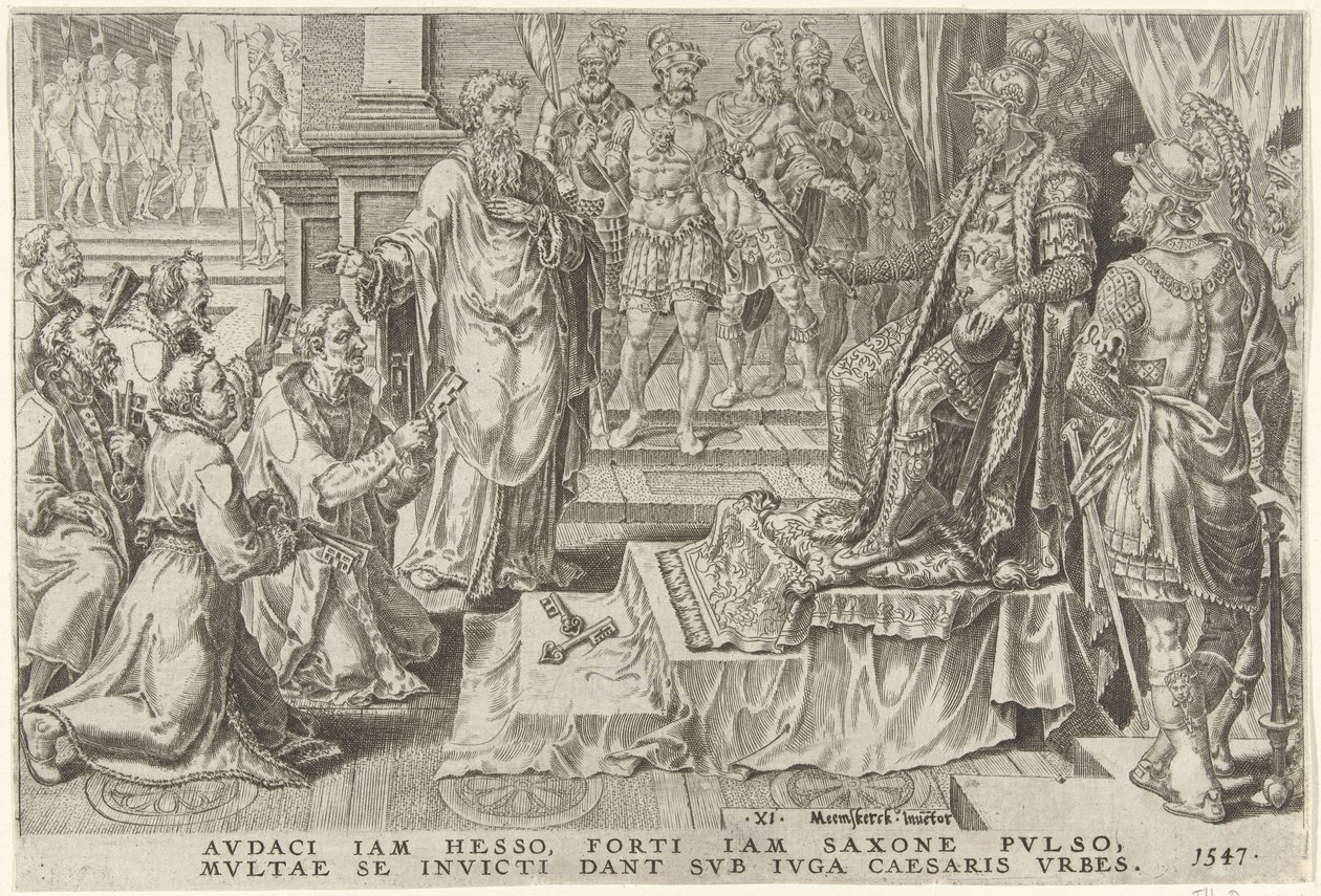 Altı Alman şehrinin boyun eğdirilmesi, 1547 Charles V Zaferleri (dizi başlığı) Divi Caroli. v. imp. tercih max. victoriae, ex multis praecipuae (seri başlığı) by Dirck Volckertsz. Coornhert