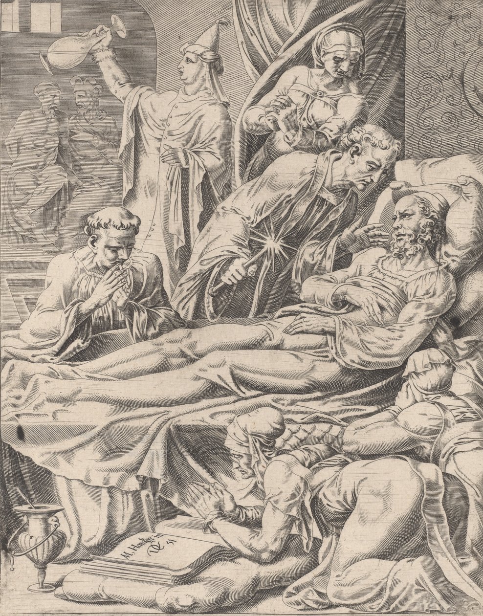 Ölüm Yatağında Zengin Adam, Lazarus ve Zengin Adam Meselinden, levha 2, 1551. by Dirck Volkertsen Coornhert