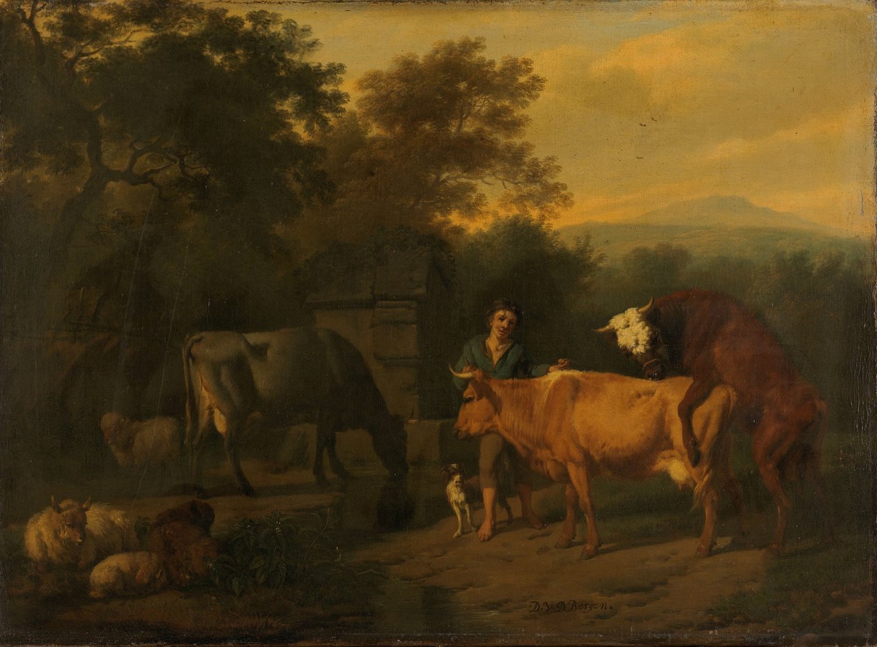 Çoban ve sığır ile manzara by Dirck van Bergen