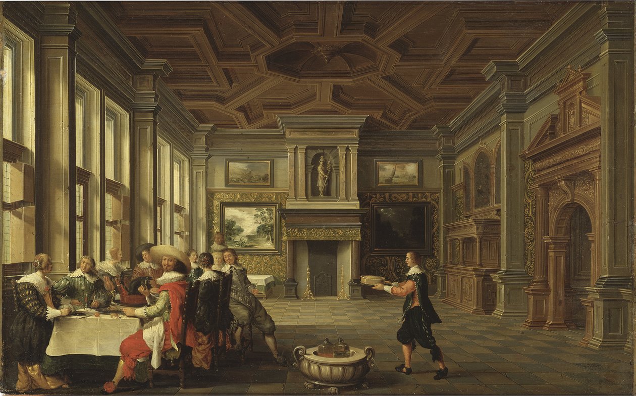 Diner distingue dans un interieur - Bir İç Mekanda Seçkin Akşam Yemeği Şirketi, Delen, Dirck van (c. 1605-1671). Tuval üzerine yağlıboya by Dirck van Delen