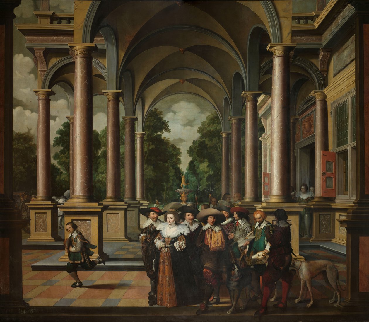 Süs Mimarisi ve Sütunları Olan Bir Saray Galerisi Yedi Parçalı Dekoratif Bir Dizi: Bir Galeri by Dirck van Delen