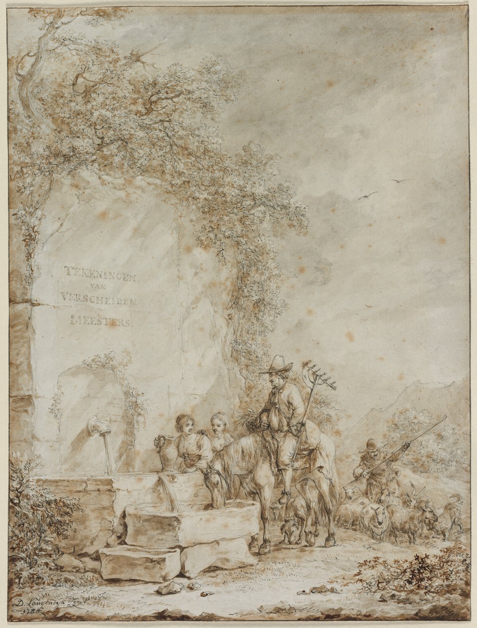 Bir Çizimler Albümünün Ön Eseri: Bir Çeşmede Köylüler, 1784. by Dirk Langendyk