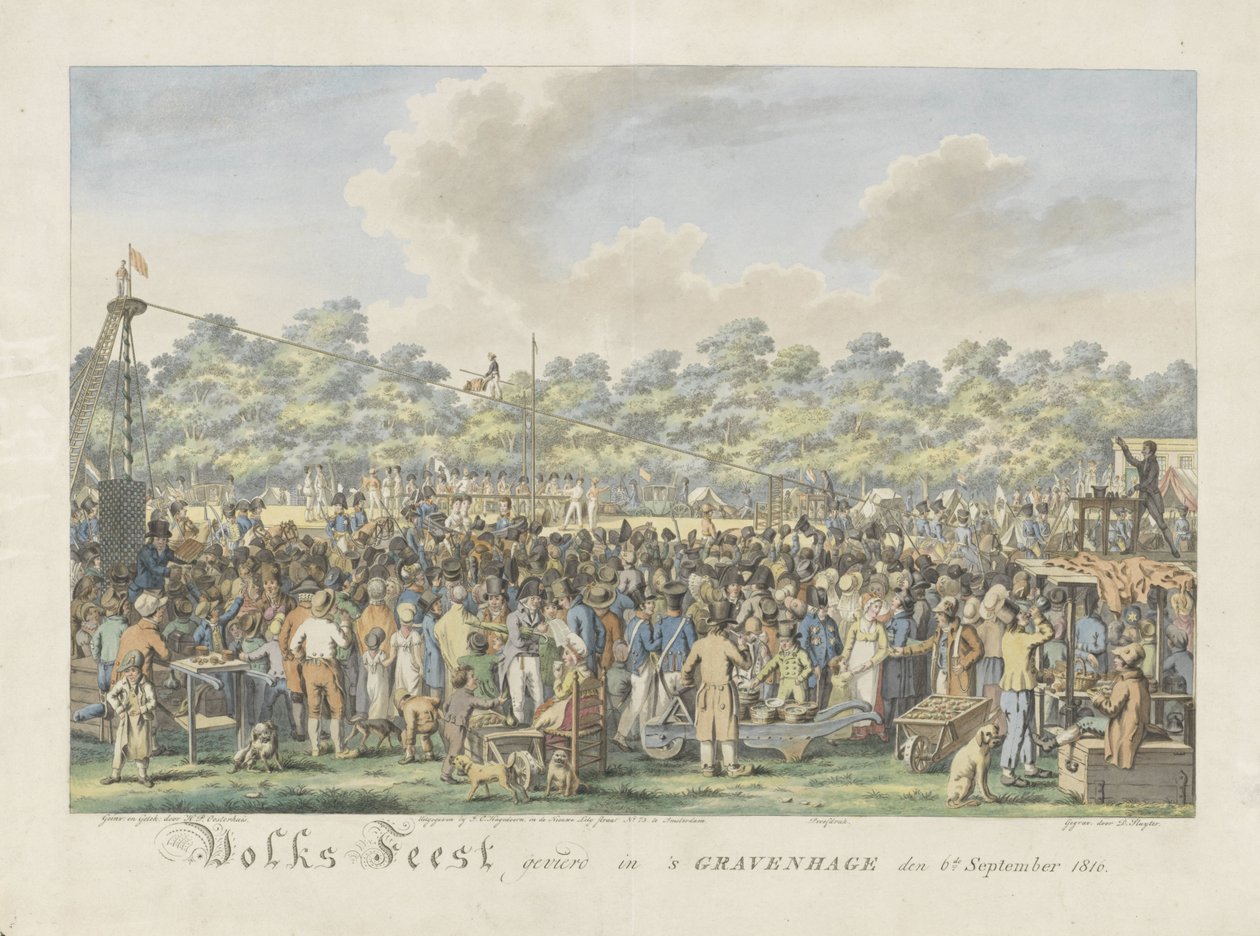 Hollanda'nın Kalıtsal Prensi Willem Frederik George Lodewijk ve Rusya Büyük Düşesi Anna Pavlovna'nın gelişi onuruna halk festivali 6 Eylül 1816'da Lahey'de kutlanan halk festivali (nesne üzerinde başlık) by Dirk Sluyter