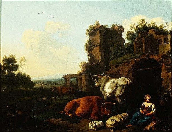 Çobanlı Manzara, c.1670 (panelde yağlı boya) by Dirk van Berghen