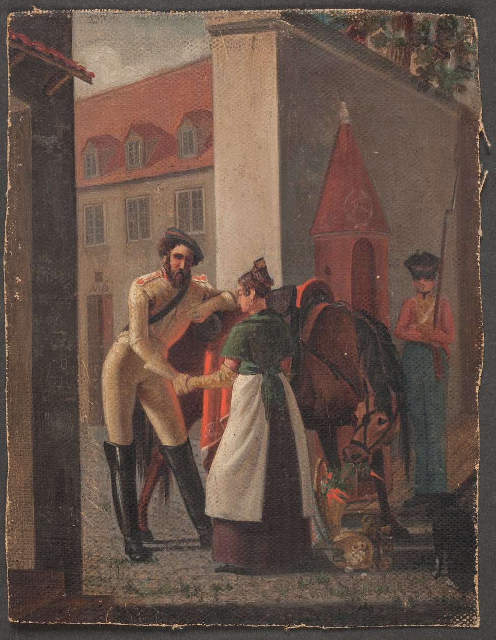 Sokak sahnesi. Bir süvari bir kıza veda ediyor by Ditlev Blunck