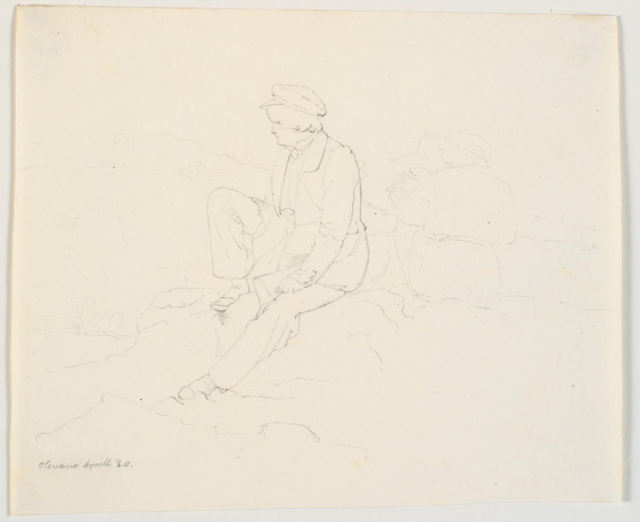 Bir uçurumun üzerinde iki oturan adam by Ditlev Blunck