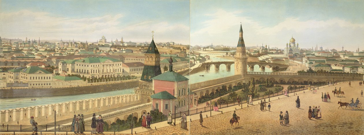 Philippe Benoist (1813-c.1905) ve Aubrun, pub tarafından oyulmuş Moskova panoramasından Kurtarıcımız Kilisesi de dahil olmak üzere Kremlin