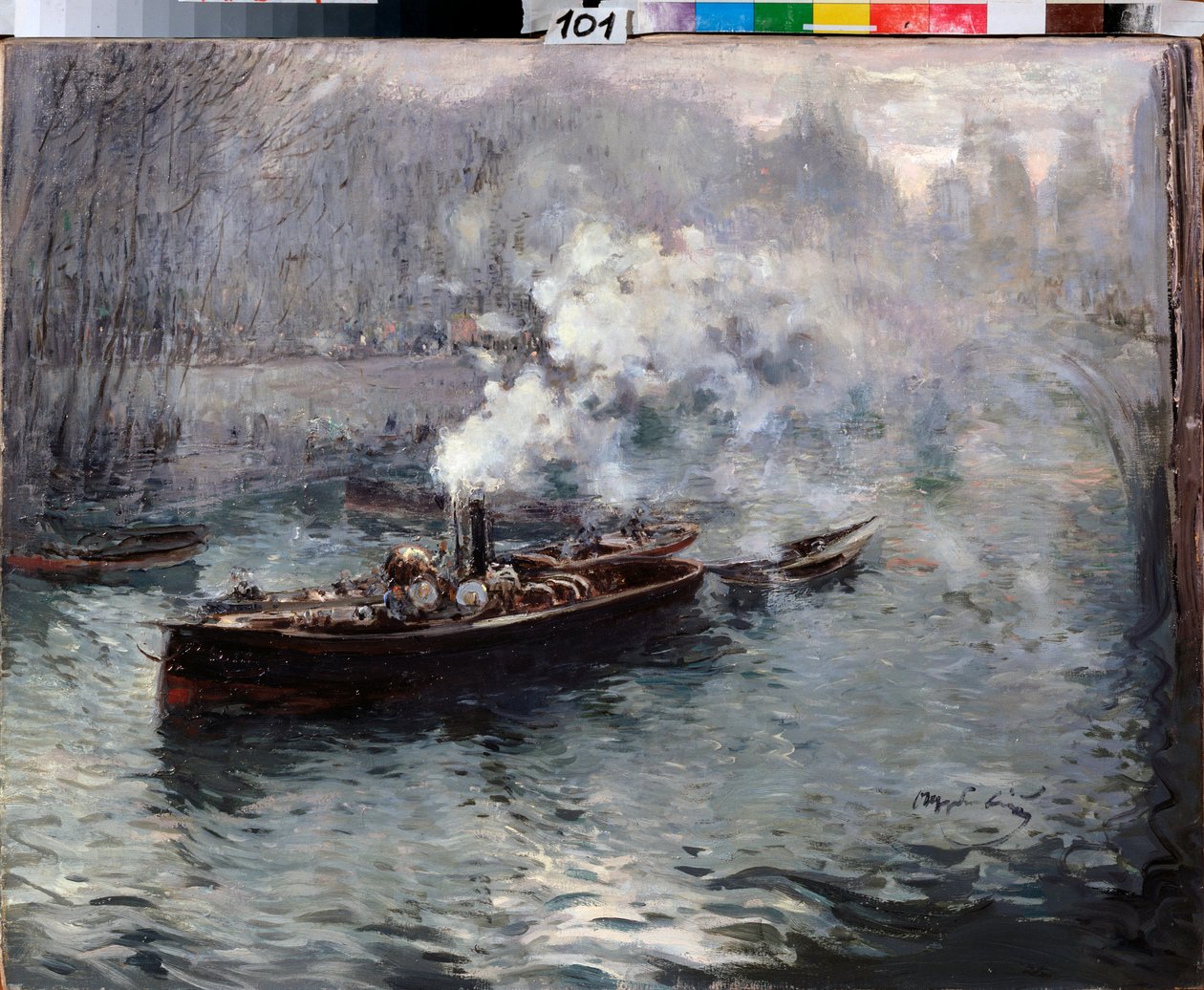 Bir Vapur - Tablo Dmitri Anfimovich Shcherbinovsky (1867-1926), tuval üzerine yağlı boya by Dmitri Anfimovich Shcherbinovsky
