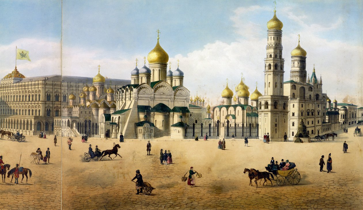 Müjde Katedralleri ve Başmelek, Moskova panoramasından Philippe Benoist 1813-c.1905 ve Aubrun, pub tarafından oyulmuş. Lemercier tarafından 105099 lito detayı by Dmitri Indieitzeff