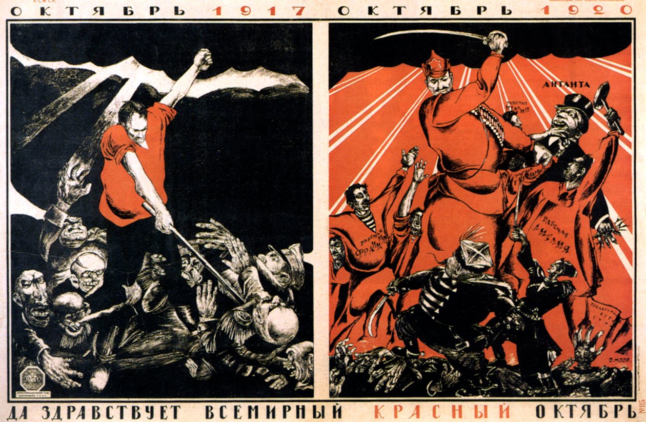 Ekim 1917 - Ekim 1920. Yaşasın Dünya Çapında Kızıl Ekim!, afiş, 1920. by Dmitriy Stakhievich Moor