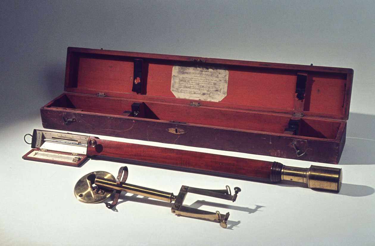 Duvar destekli ve yalpa halkalı deniz barometresi, ahşap kutuda, talimatlarla, c.1820 (maun ve pirinç) by Dollond