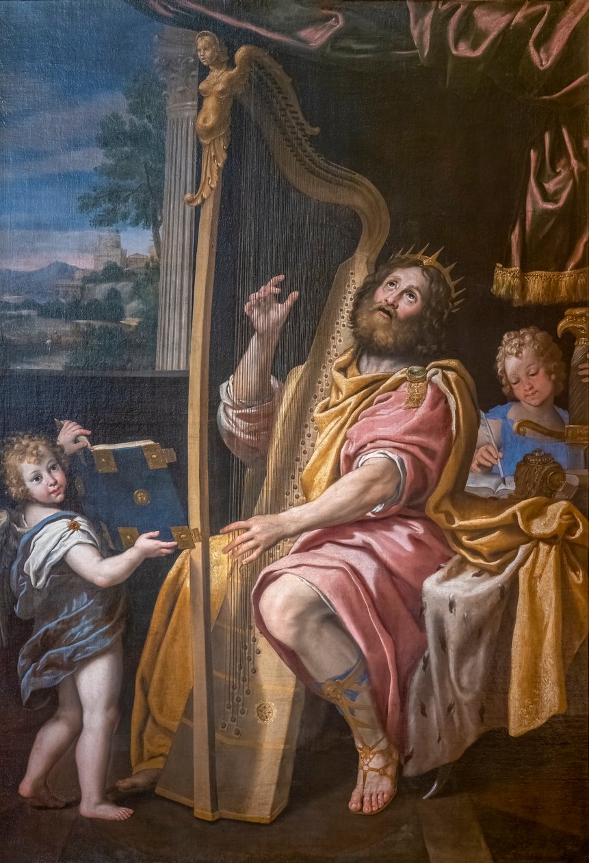 Kral David arp çalıyor, Dominiquin olarak bilinen Domenico Zampieri by Domenichino