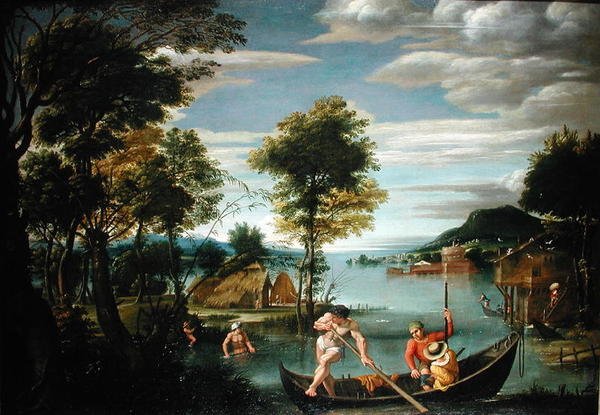 Teknelerle Peyzaj (tuval üzerine yağlı boya) by Domenichino