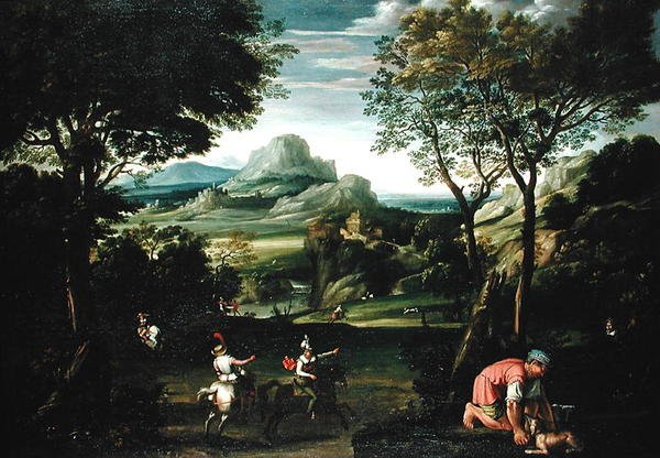 Teknelerle Manzara veya Av Sahnesi ile Manzara (tuval üzerine yağlı boya) by Domenichino