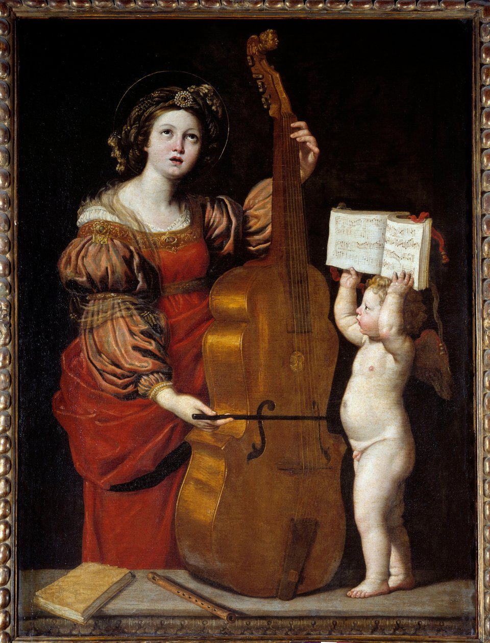Bir puan tutan bir melek ile Aziz Cecile. Domenico Zampieri, The Dominiquin (1581-1641) Ec. İtalyan. by Domenichino