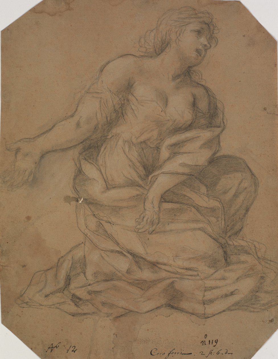 Putti, yarım figürlü bir melek ve bir kadın başı. Meryem'in Müjdesi için Çalışma by Domenichino