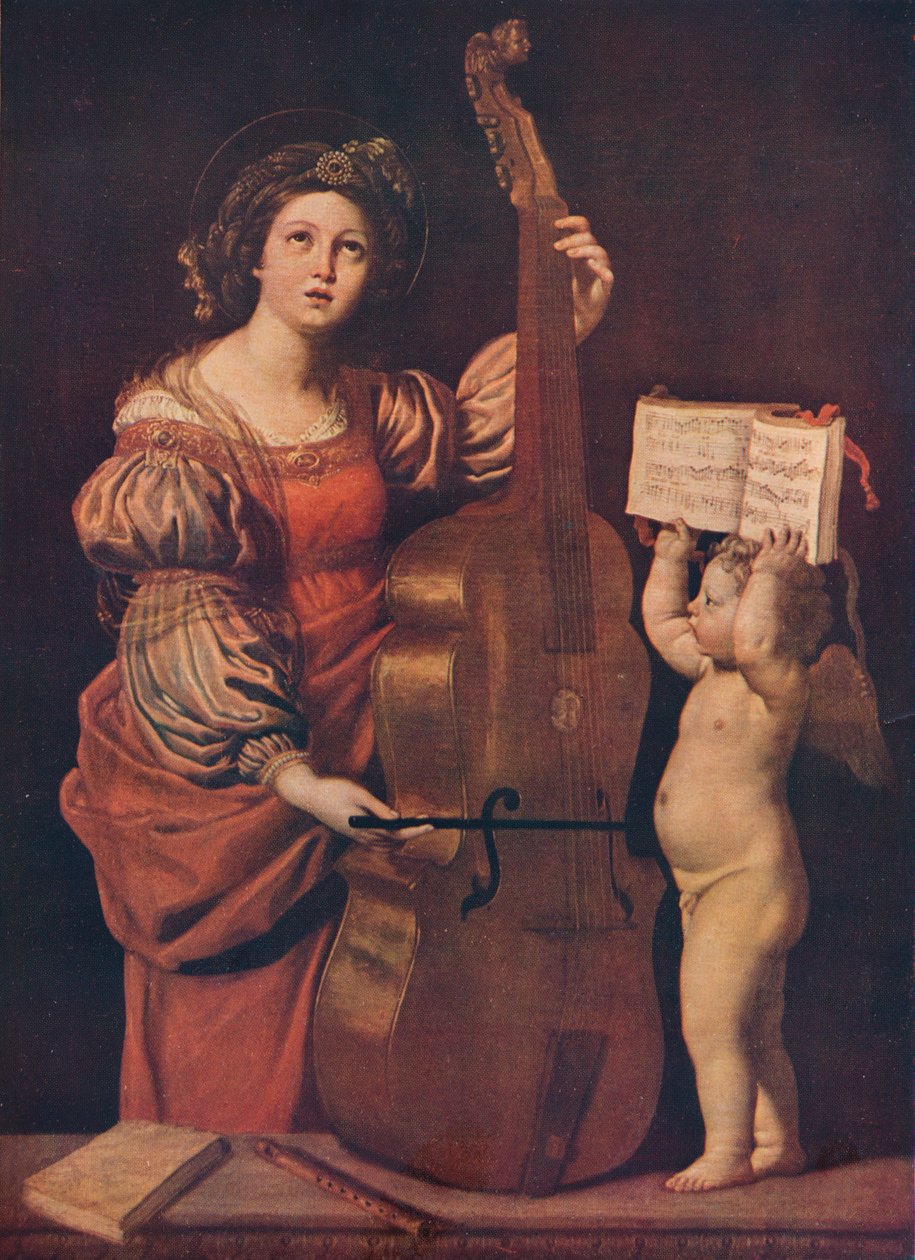 Aziz Cecilia, elinde bir nota tutan bir melekle, 1617-1618 by Domenichino