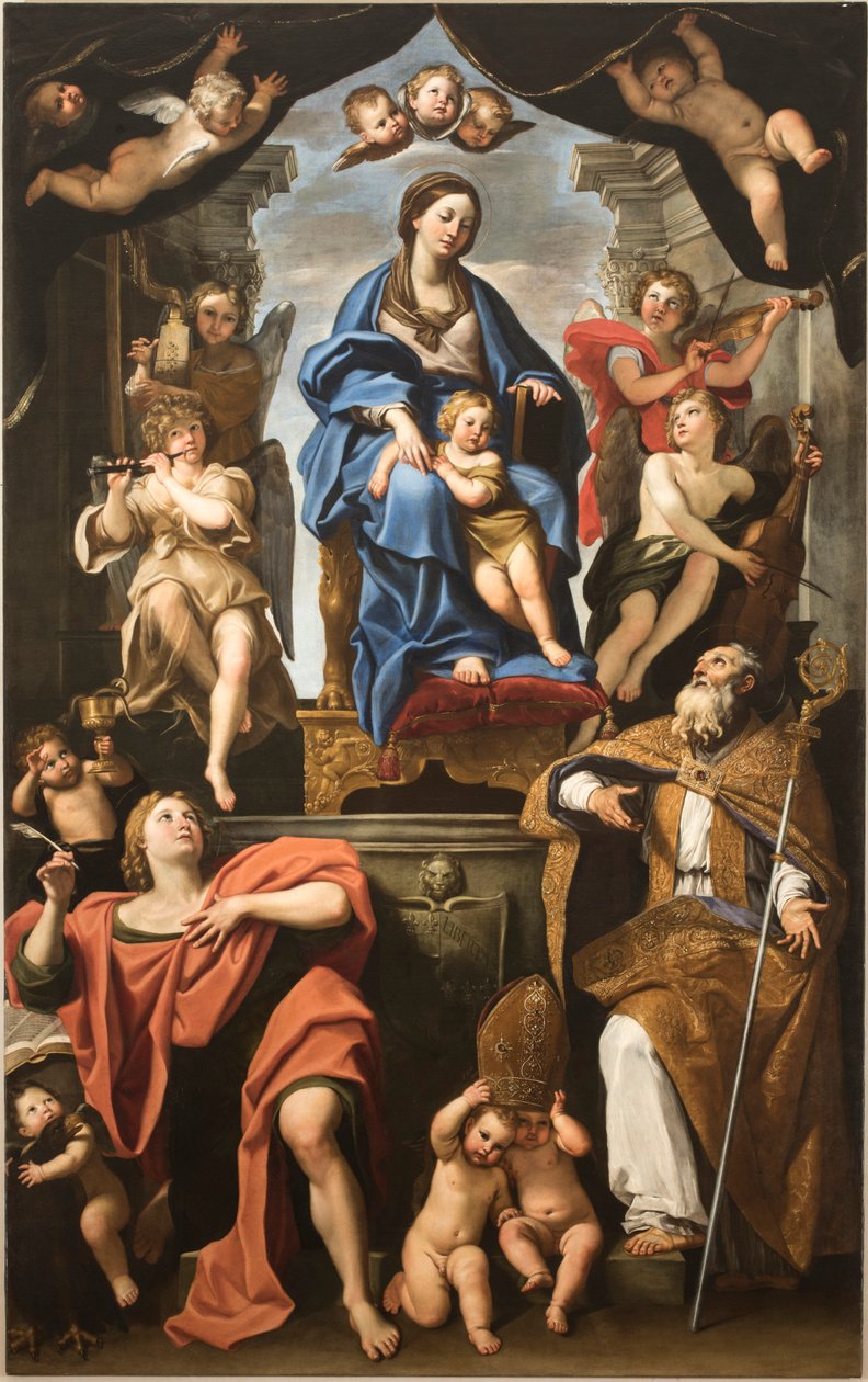 Aziz Petronius ve Evangelist John ile Bakire ve Çocuk, 1625-1629. by Domenichino