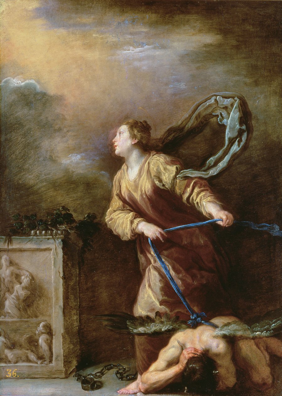 Cortona'lı Aziz Margaret Şeytanı Yeniyor by Domenico Fetti or Feti