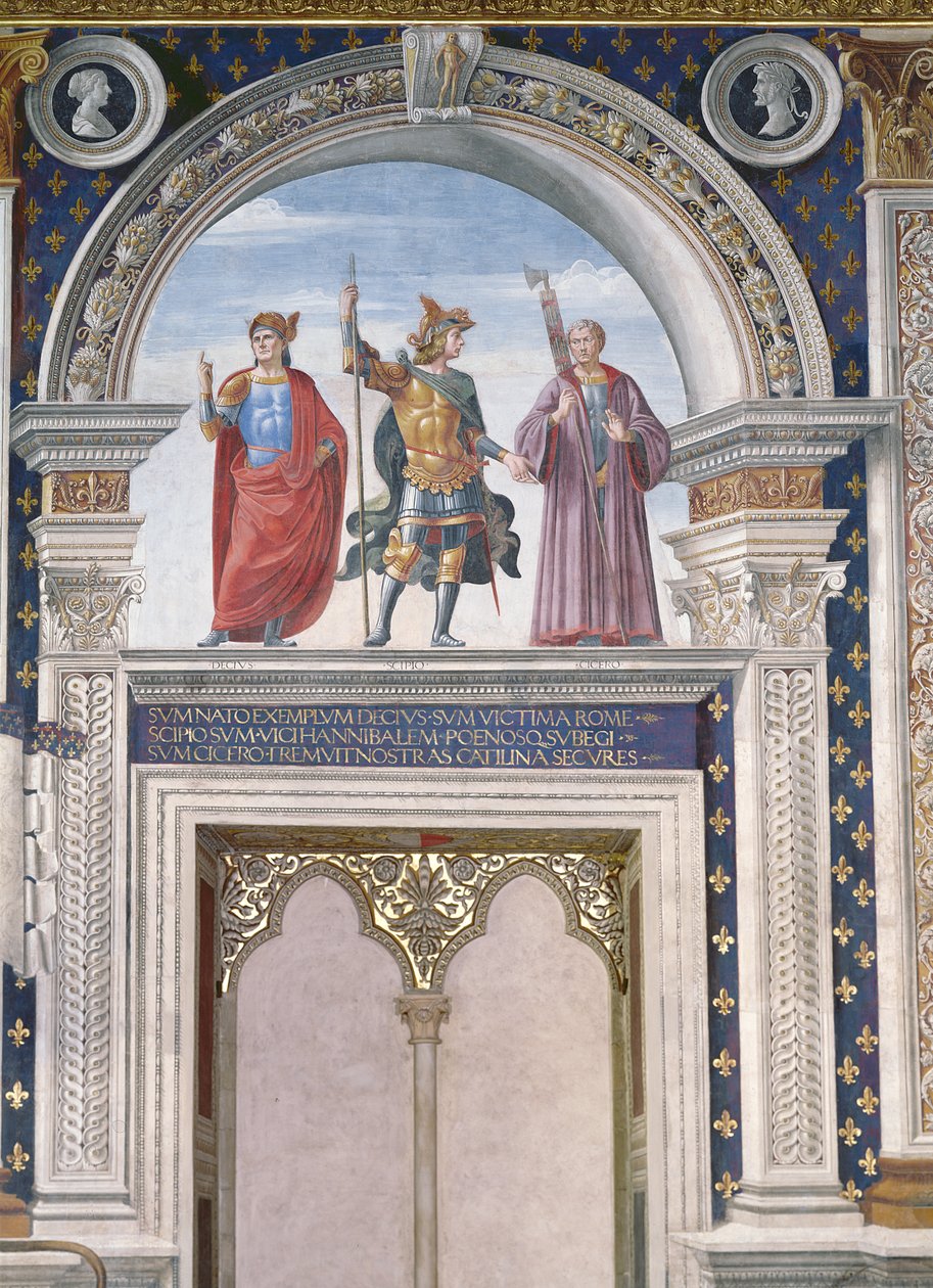 Decio Mure, Scipio (c.235-183 BC) and Cicero (106-43 BC) detail from the fresco in the Sala dei Gigli, c.1470  by Domenico Ghirlandaio