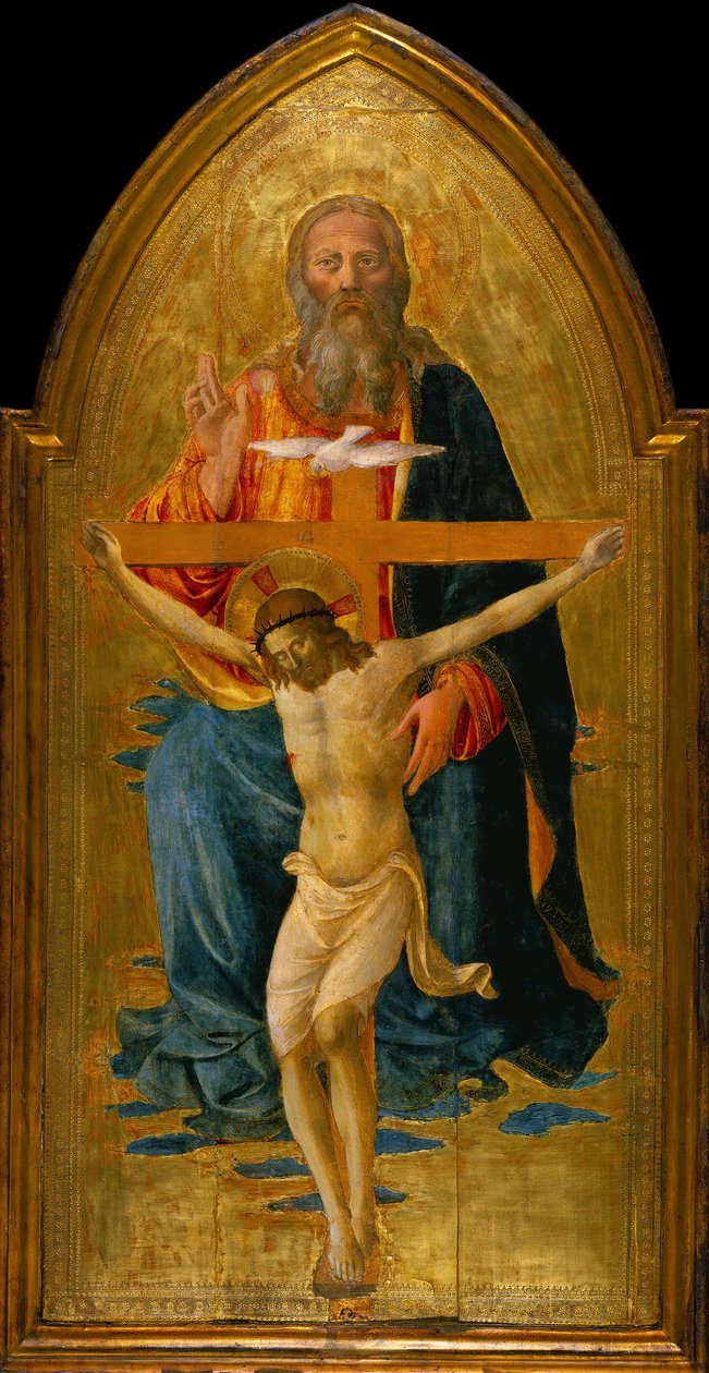Azizlerle Kutsal Üçlü, c.1470-75 (panelde tempera ve altın varak) by Domenico di Michelino