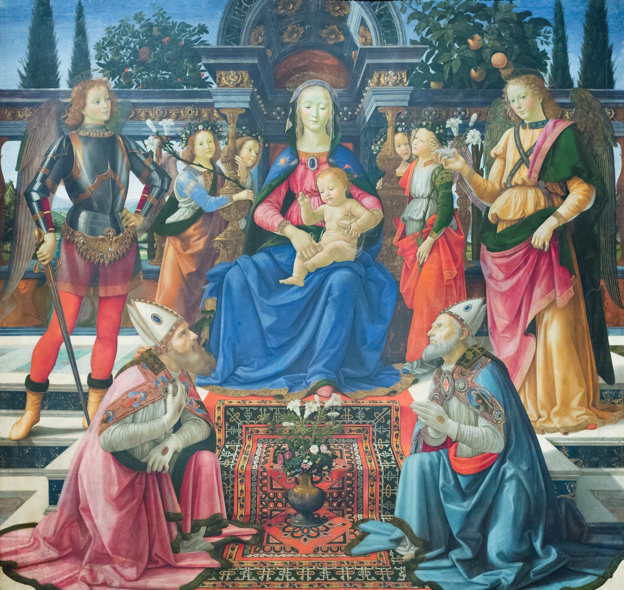 Başmelekler ve aziz piskoposlar Justus ve Zenobius ile Madonna ve Çocuk by Domenico (1449 94) Ghirlandaio